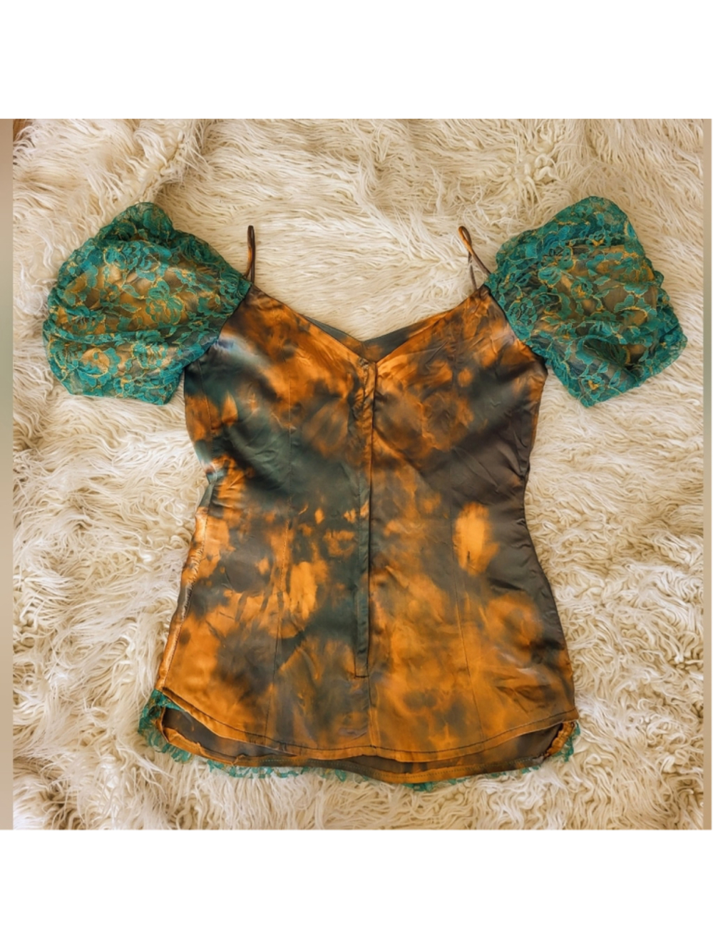 Vintage 1980s Metallic Lace Puff-Sleeve Top (Upcycled) - Picture 5 of 10
